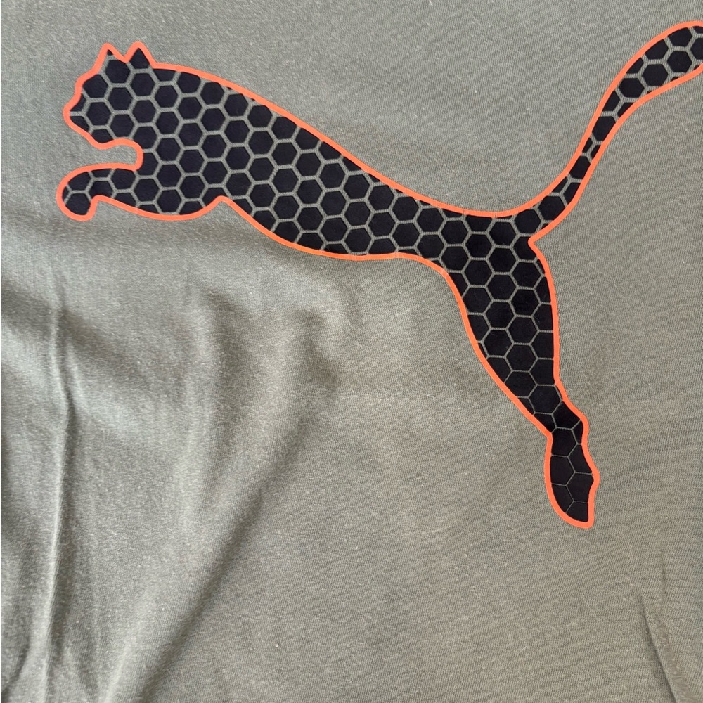 Puma Olive Green Crewneck Tee with White Logo Print - Picture 2 of 4
